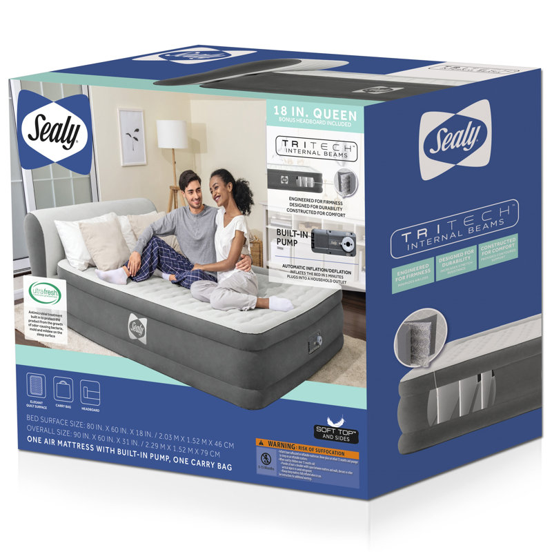 Sealy Queen Raised Gray Nylon Air Mattress with Pump