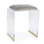 Tabouret de coiffeuse en velours avec pieds en acrylique transparent, gris, l 16 po