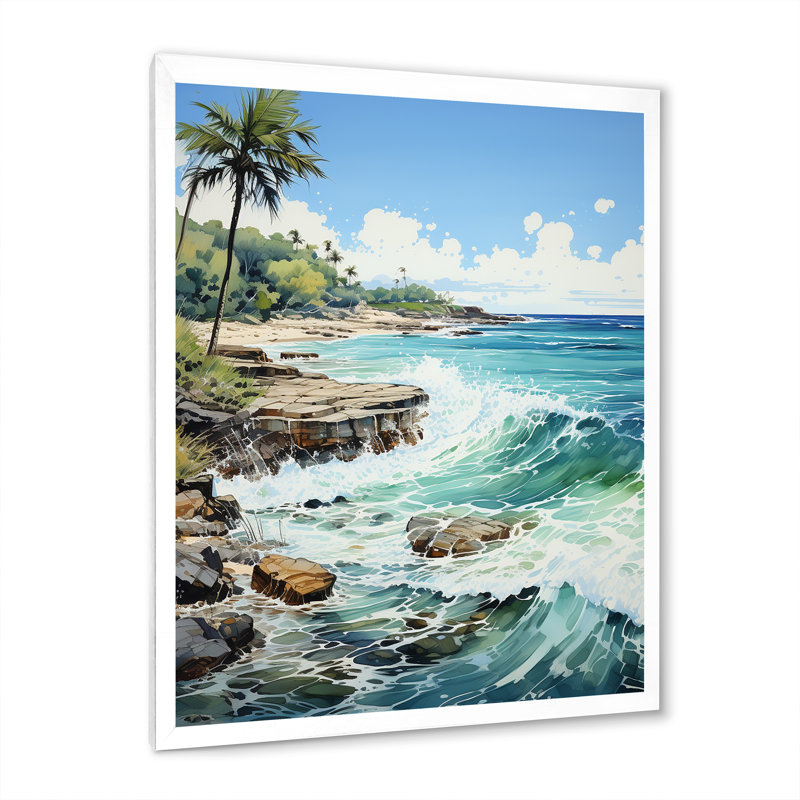 «Azure Seascape Palms Horizon III», reproduction sur toile, Cadre blanc, H 40 po x l 30 po x P 1,5 po