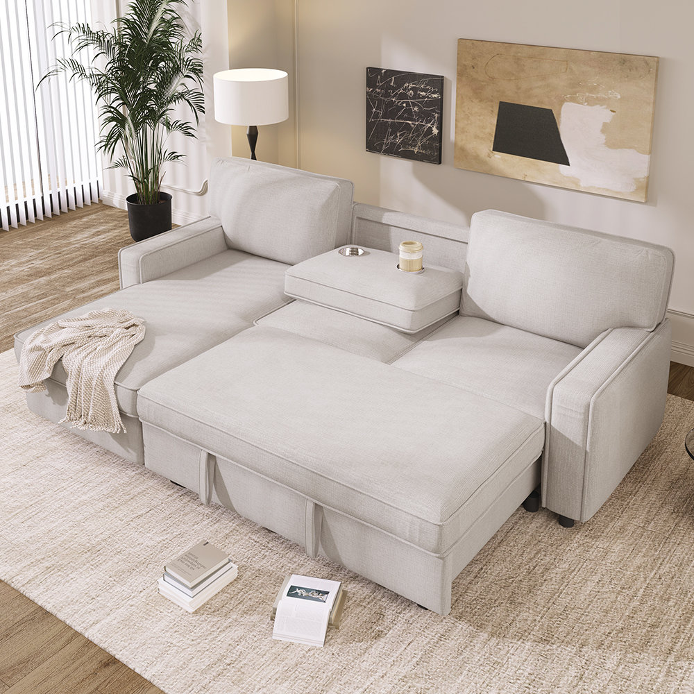 Latitude Run® Upholstery Sleeper Sectional Sofa with Storage Space ...