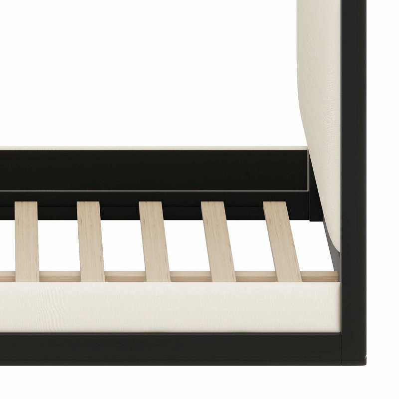 Lit plateforme élégant à baldaquin avec une tête de lit légèrement enveloppée et une base robuste, Black