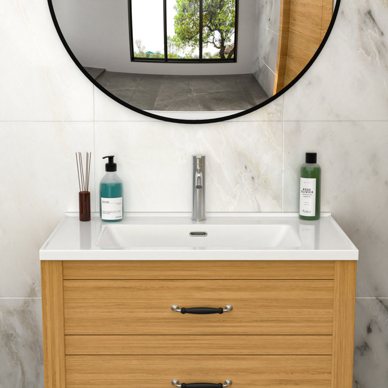 Plateau de meuble-lavabo simple blanc 35 po x 20 po avec 1 trou de robinet et trop-plein (lavabo seulement)