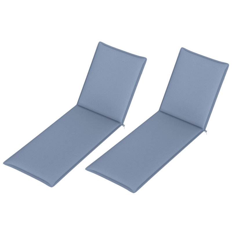 Blue76" Outdoor Chaise Lounge Cushion Set of 2, Foldable Patio Recliner Chair Pad with Water-Resistant Polyester Fabric and Anti-Slip Ties for Garden, Poolside, Porch