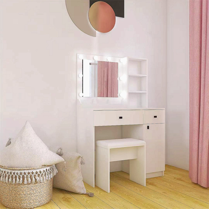 Bureau de meuble-lavabo avec lumières, ensemble de meuble-lavabo avec miroir, bureau de maquillage avec grands tiroirs et rangement à trois niveaux Dreeser