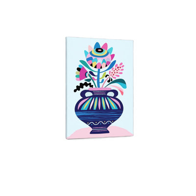 Blue Modern Whimsical Floral Premium Canvas Wall Art,24 x 18 Inch,Home Decor for Living Room Bedroom