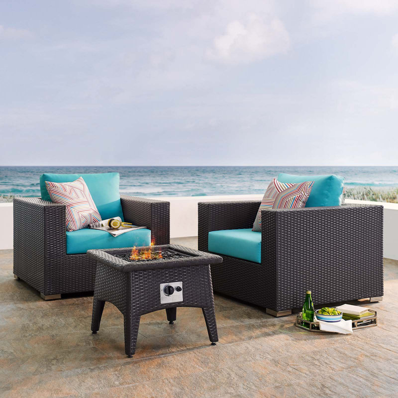 Ensemble de patio extérieur 3 pièces avec foyer Convene, Turquoise