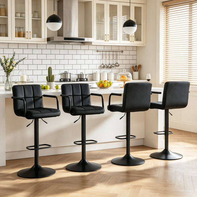 Tabourets de bar rembourrés en velours Mid-Century, Noir