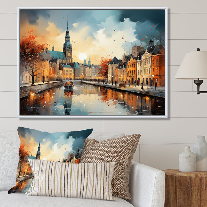 Danemark, paysage urbain symphonie II sur toile, H 24 po x l 32 po x P 1 po, Cadre flottant blanc