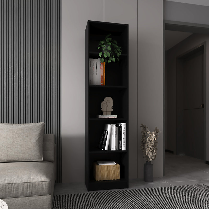 Bibliothèque mince à 5 tablettes en noir pour un support à cravates moderne et fonctionnel