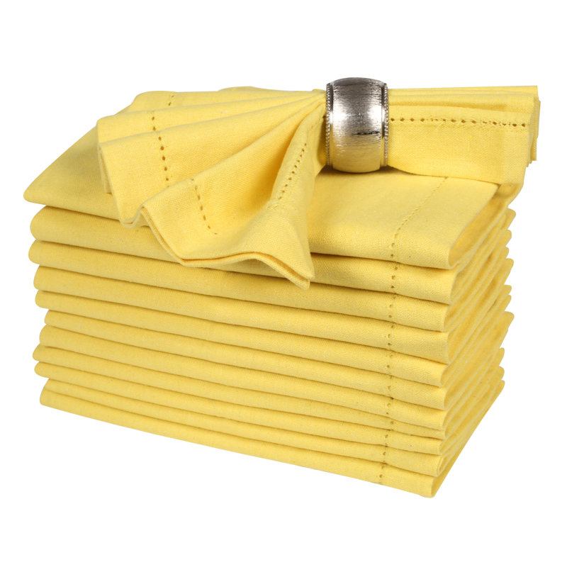 Cotton Dinner Napkins with Hemstitch (Sand Yellow), Yellow, 18" W x 18" L