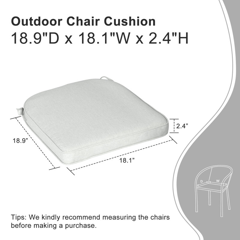 Outdoor Chair Seat Cushion, Light Gray, 18" W x 19" D