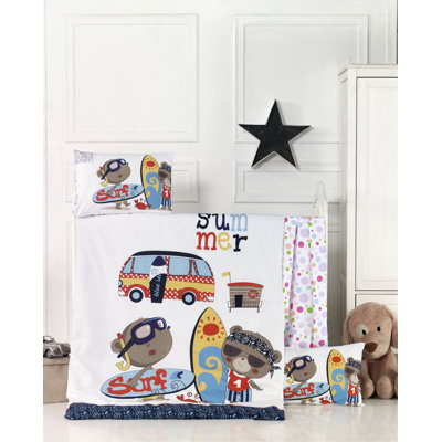 Ensemble de housse de courtepointe pour bébé de haute qualité 39,4 x 59,1 pouces Ranforce | 100% coton, 145 fils, avec housse de couette, drap plat et 2 taies d'oreiller | Lavable à la machine, conception multicolore vibrante pour le décor de la cham
