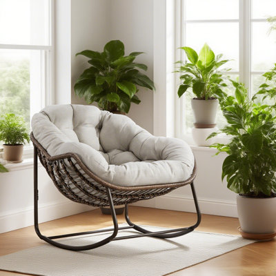 Chaise berçante d'extérieur en rotin, fauteuil inclinable à bascule rembourré pour salon