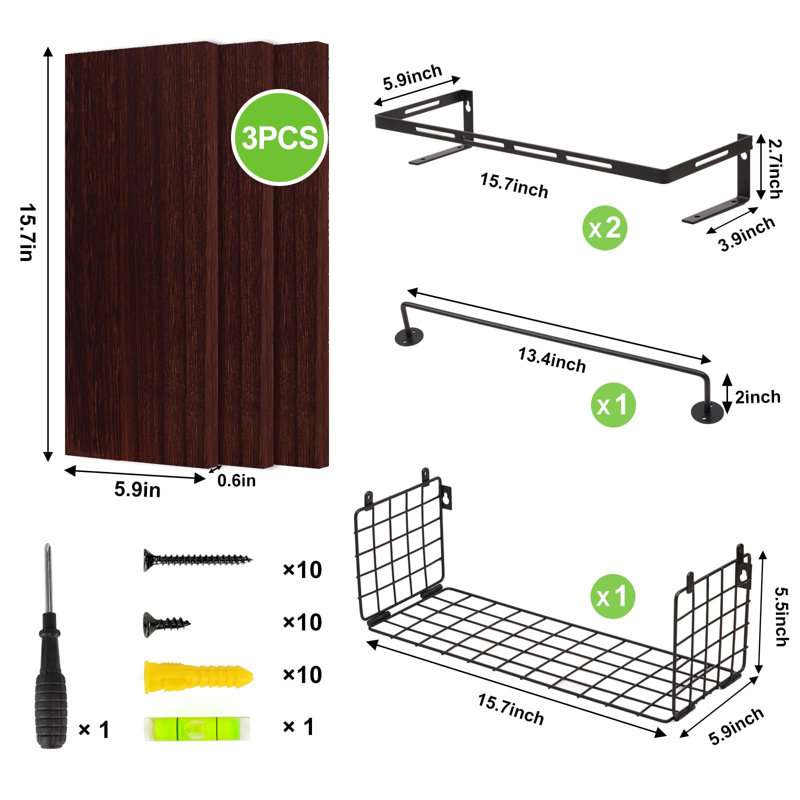 Hegewisch 4 Piece Floating Shelf, Walnut Brown