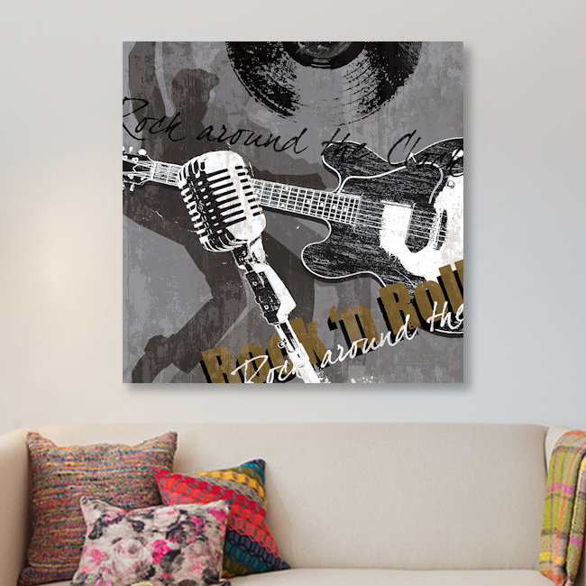«Rock & Roll», reproduction d'impression sur toile tendue, H 18 po x l 18 po x P 1,5 po, Pas de tapis, Toile avec cadre noir