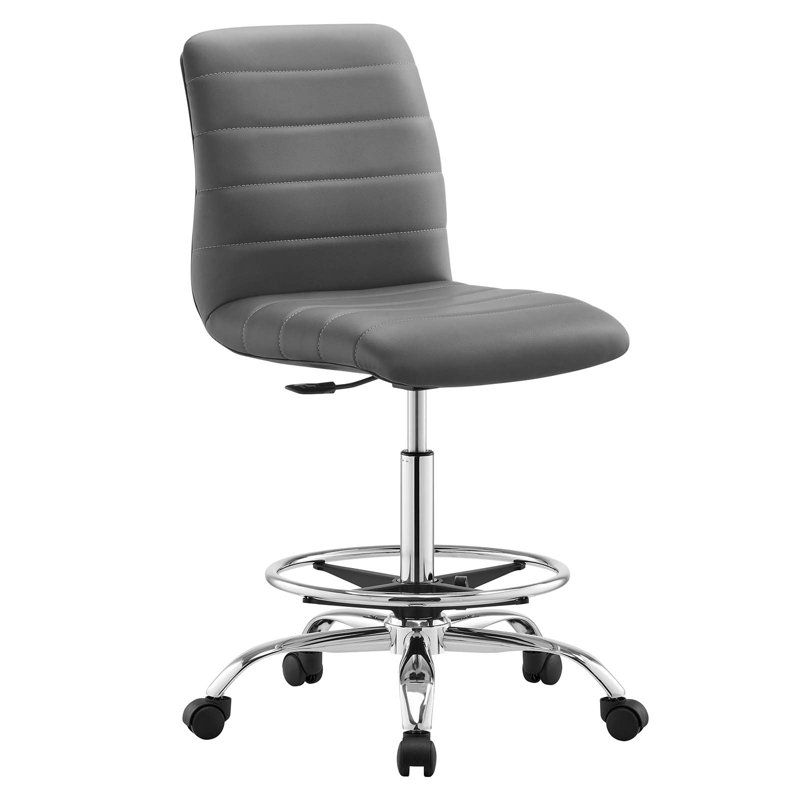 Modway Ripple Armless Vegan Leather Drafting Chair, Silver, Gray