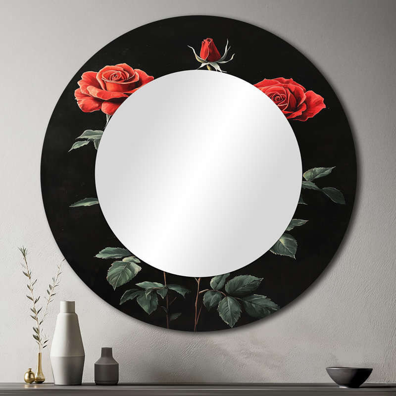 Midnight Vivid Rose Flowers Elegance - Art mural miroir décoratif roses - imprimé sur métal, 36 po x 36 po