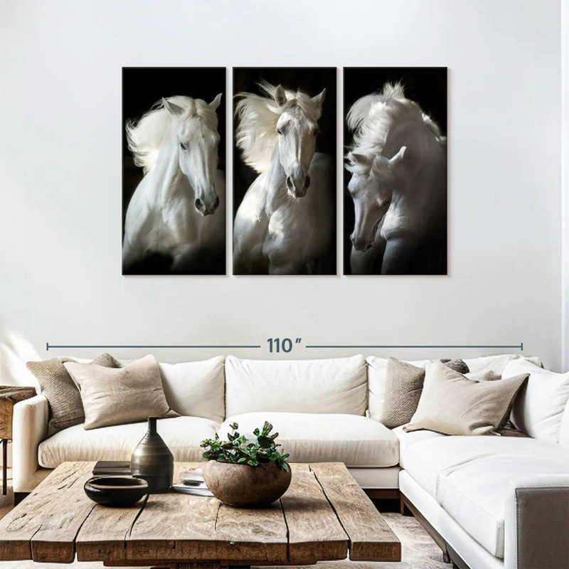 Brampt Three White Horses, 48" H x 74" W