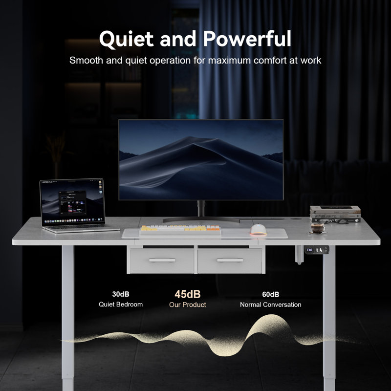 Bureau électrique debout avec prise de courant intégrée et tiroir de rangement, bureau d'ordinateur à hauteur réglable de 47 po x P 31,5 po avec 2 modes de mémoire, bureau assis-debout stable avec station de charge, poste de travail spacieux pour le bureau personnel