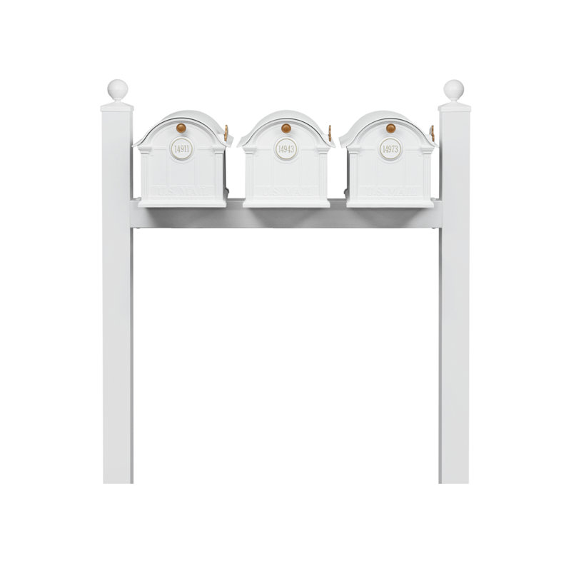 Balmoral Triple Mount Mailbox /w/ Ball Finials & Personalized Door Medallion (3 Mailboxes, Tri-Mount Rack, 3 Medallions), Yes