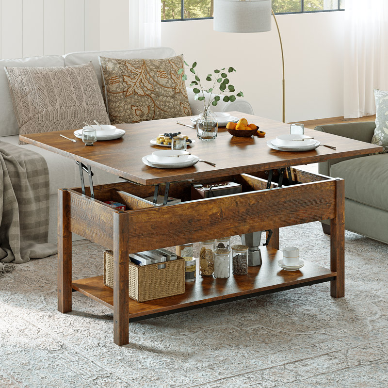 Torron 4-in-1 Multi-Fuction Lift Top Coffee Table with Storage, Rustic Brown