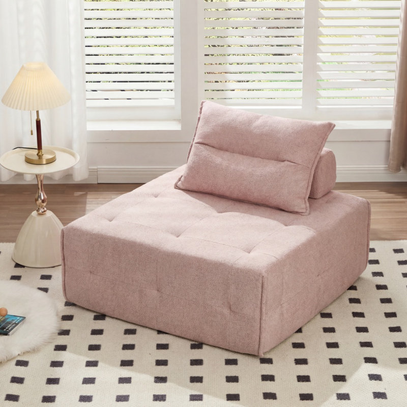 Deep Seat Modular Sectional Sofa, Adjustable Backrest Chenille Compressed Single Couch For Living Room Bedroom Lounge, Rose