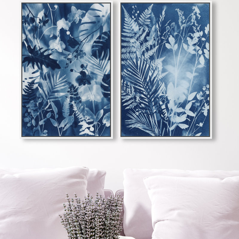 Blue Folliage Set Set by Oliver Gal, 17"H x 25"W, White Floater Frame