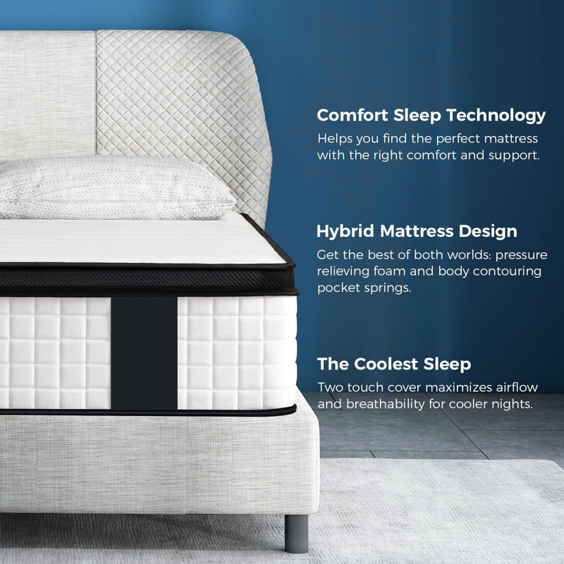 10'' Medium Hybrid Mattresses with Cooling Gel Memory Foam and Pocket Springs Mattress in a Box, Twin XL, 10"