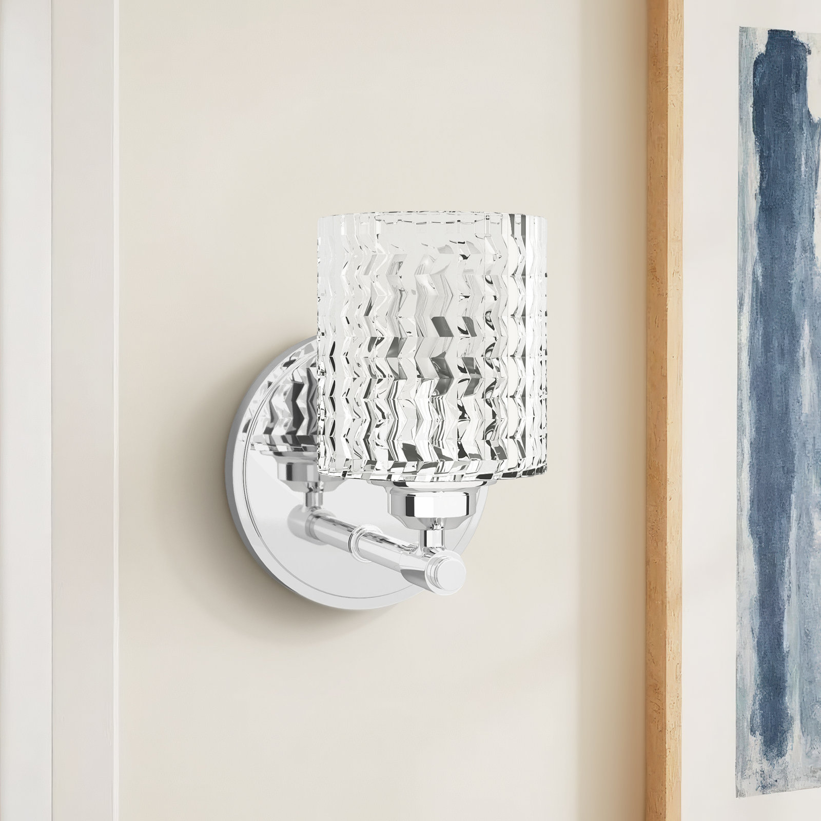 Single Light Glass Dimmable Armed Sconce, Chrome