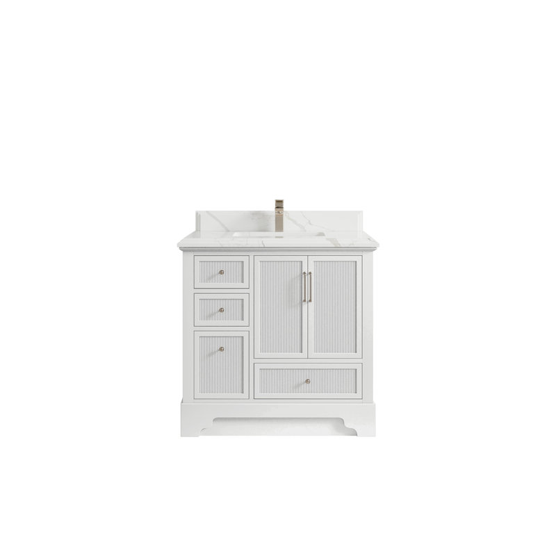 Meuble-lavabo simple 36 po avec plateau en quartz Alys, Calacatta Laza