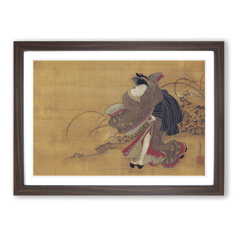 Beauty In An Autumn Field by Isoda Koryusai - Single Picture Frame Painting, 24cm H x 33cm W x 2cm D, Walnut Framed