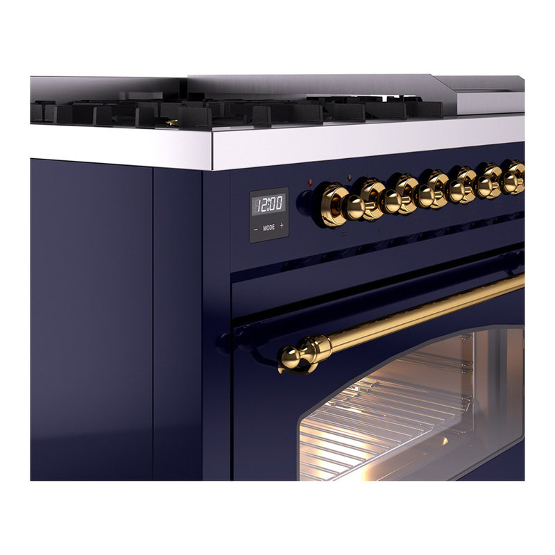 ILVE Nostalgie II Series 48 inch Dual Fuel Range with 8 Sealed Burners, Griddle (Glass Door), Liquid Propane