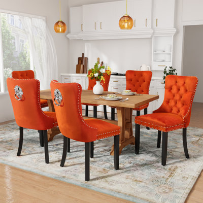 Velvet Upholstered Nailhead Dining Chairs Side Chairs Set of 6