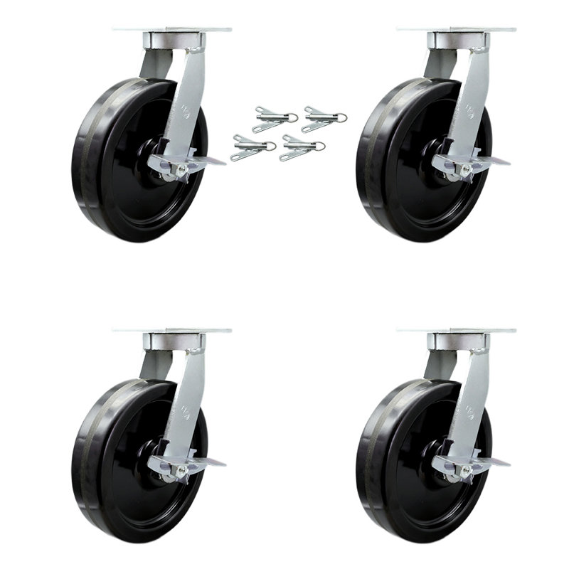Ensemble de roulettes robustes avec roues et freins pivotants et verrous pivotants 4