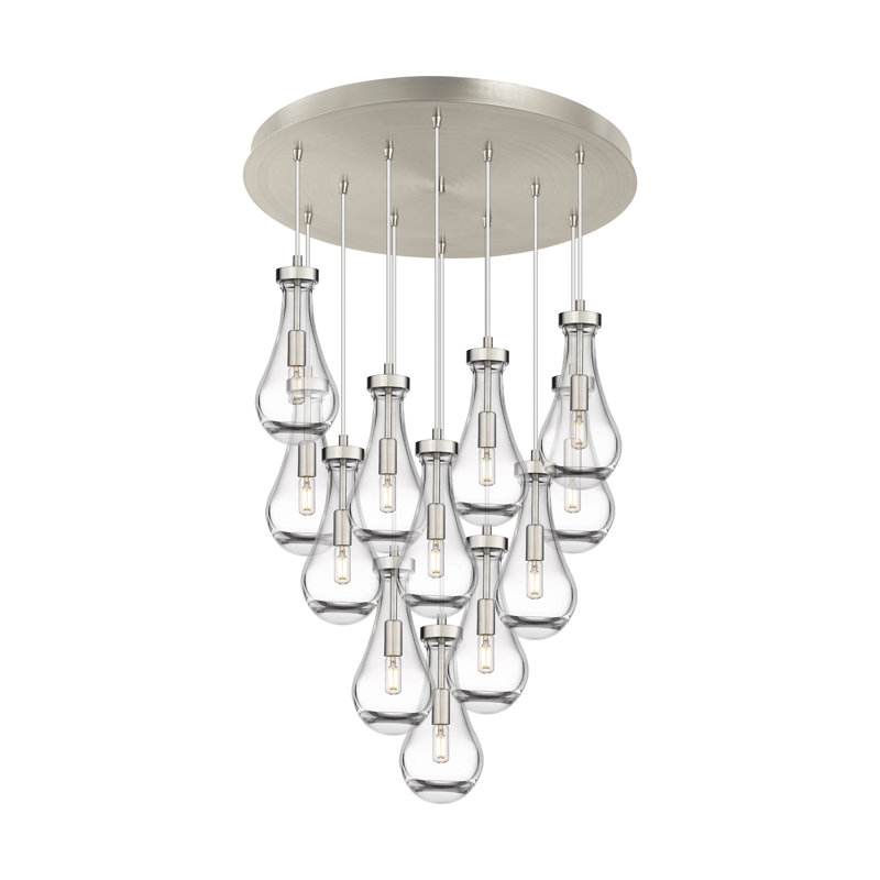Luminaire suspendu à 12 lumières Edwa, Transparent, Nickel satiné brossé