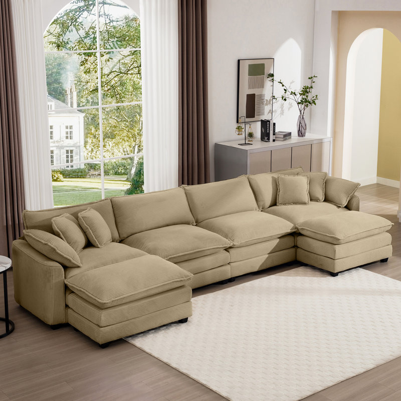 Canapé modulaire Kirima, Velours côtelé brun clair