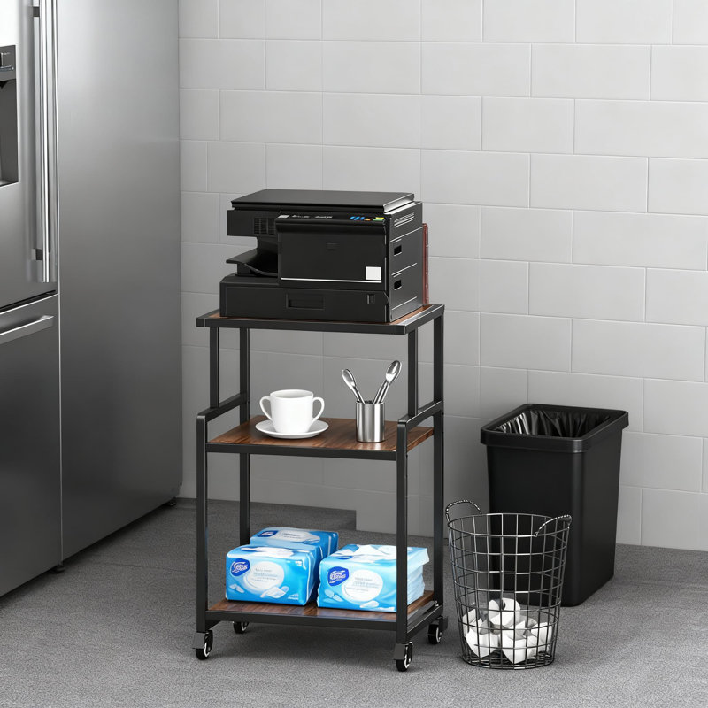 Support d'imprimante mobile à 3 niveaux avec tablettes de rangement réglables, chariot à roulettes robuste avec roues verrouillables pour bureau à domicile, presse à chaud, scanneur et fax