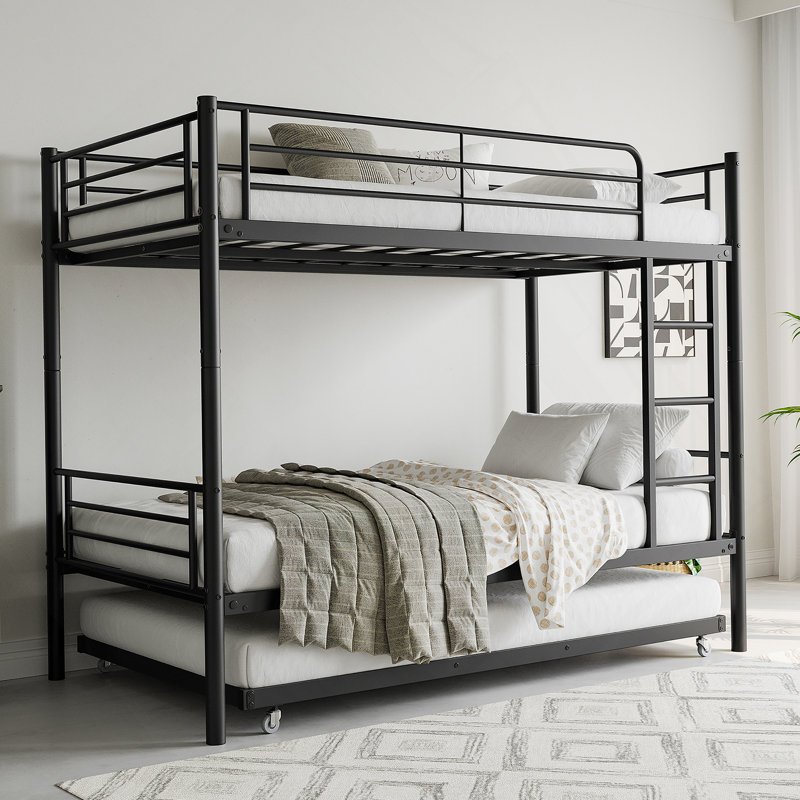 Bunk Bed With Trundle Metal Bunkbeds With Ladder Andlength Guardrailnoise Freeno Box Spring Needed