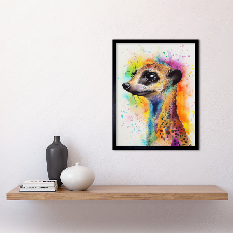 Meerkat Multicoloured Portrait Watercolour Painting Art Print Framed Poster Wall Decor 12x16 inch