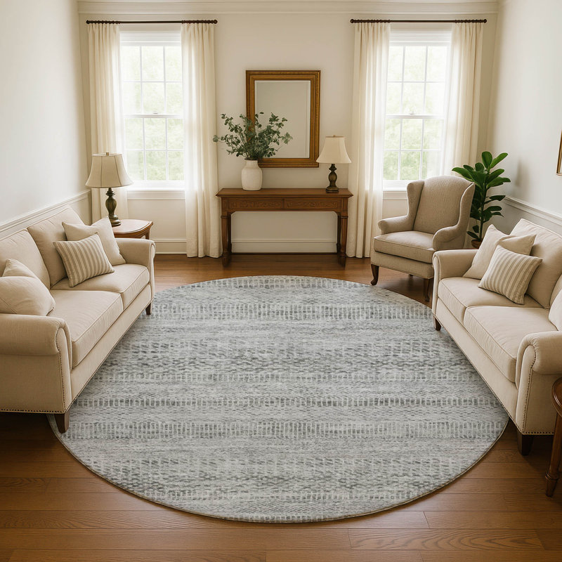 Premium Machine Washable Marasco AMF1634 Stripes Rug, Round 8'
