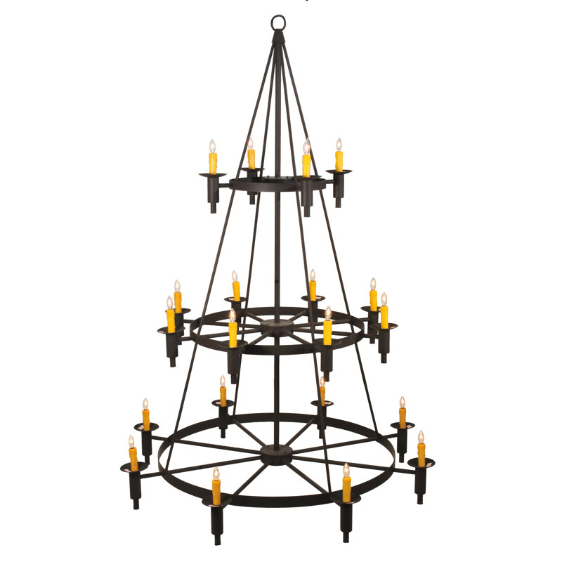 Lustre en roue de chariot à 20 lumières de style bougie Argelia