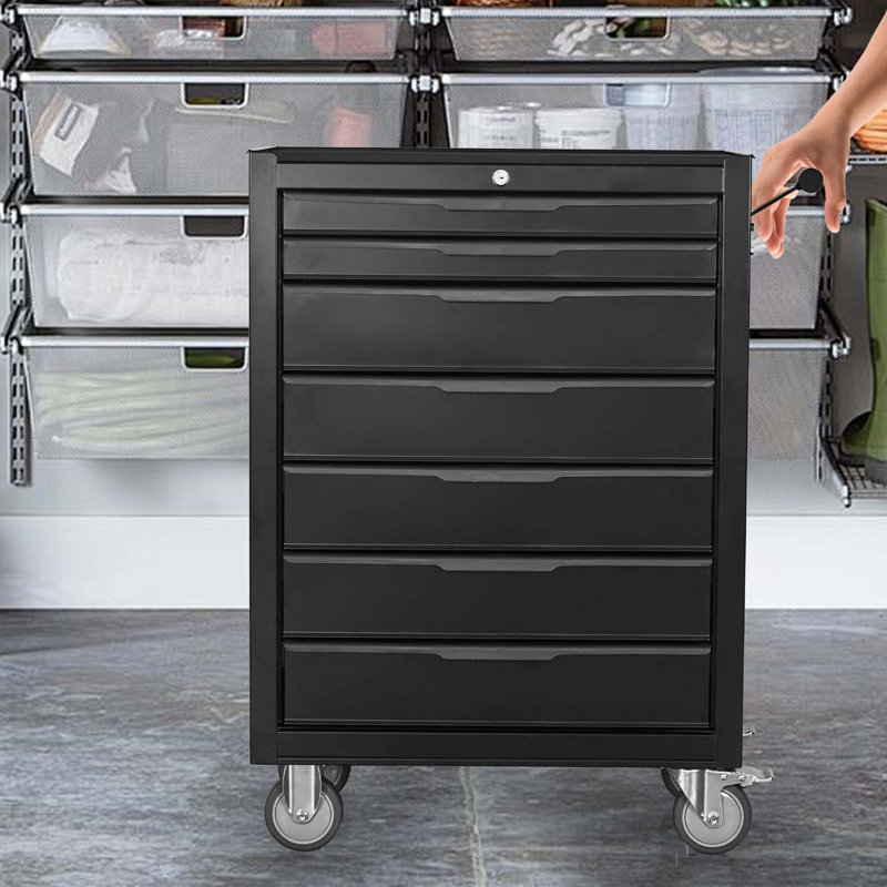 7-Drawer Rolling Tool Chest Cabinet, Large Capacity Metal Tool Box with Wheels and Cylinder Locking, Roll Around Storage Organizer Tool Cart for Garage, Warehouse, Work Shop