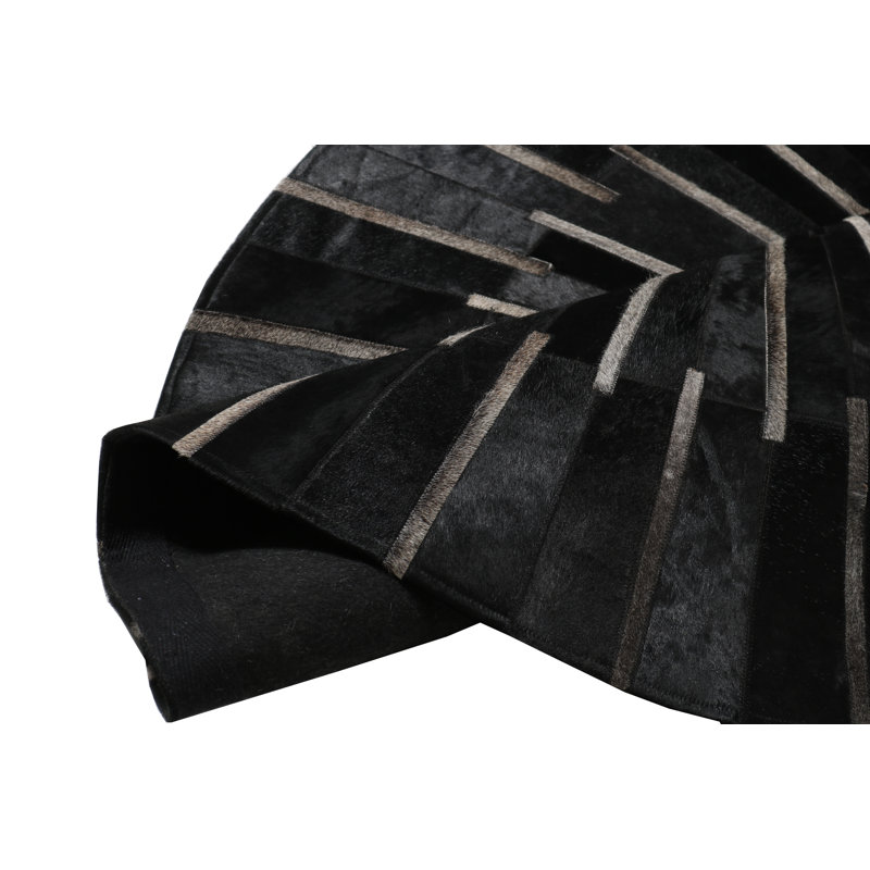 Tapis patchwork en cuir de vache, 8 pi x 8 pi, Noir