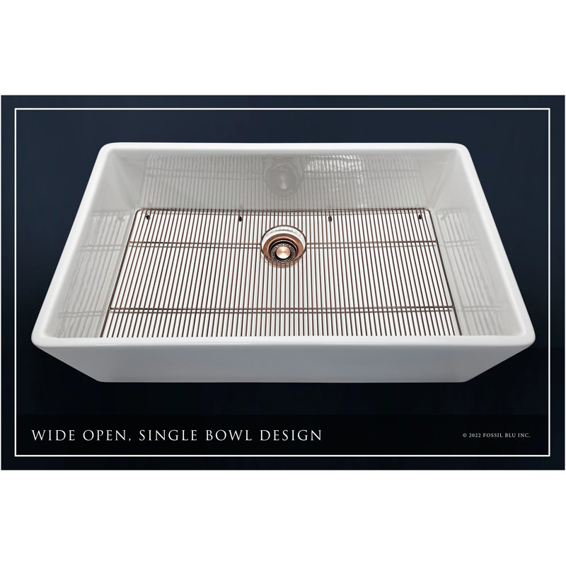 Luxury 36-Inch Solid Fireclay Farmhouse Sink, Flat Front, Antique Copper Accessories