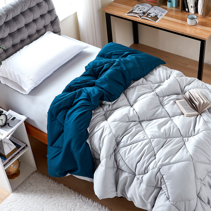Reversible Microfiber Twin XL Dorm Comforter, Gray/Navy Blue