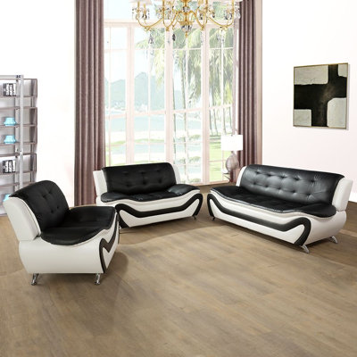 Veve Modern Finish — 3-Piece Armless Tufted Faux-Leather Sofa Set by Latitude Run