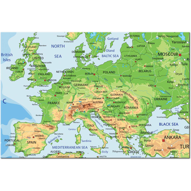 Map Of Europe - Wrapped Canvas Print, 90 cm x 60 cm