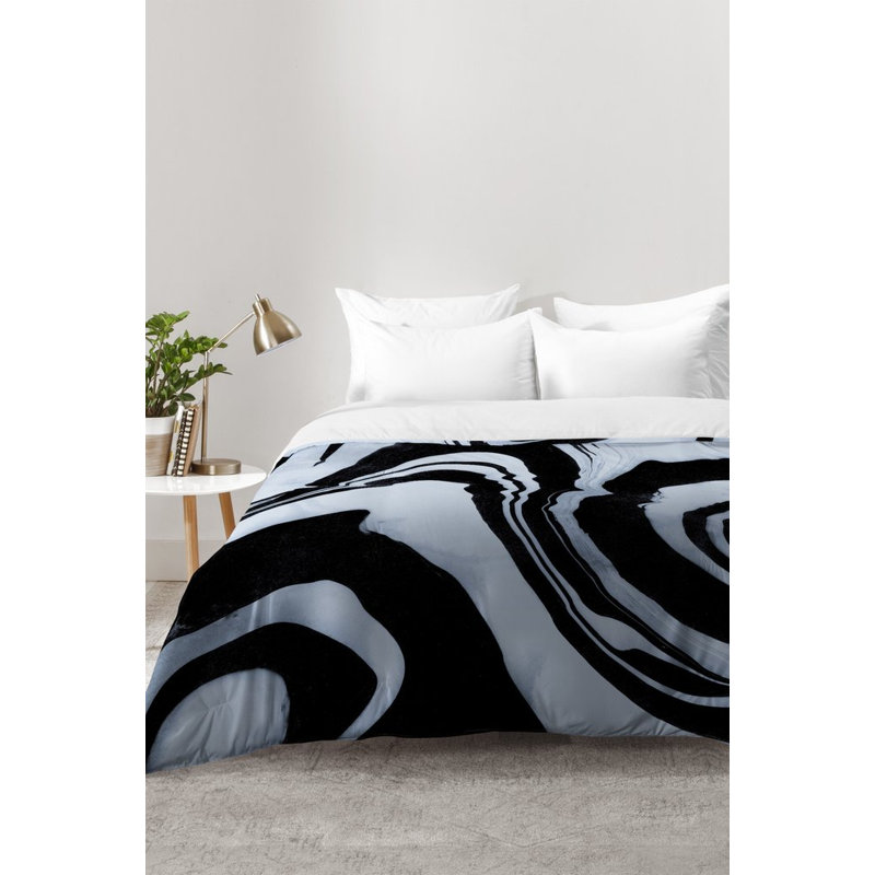 Susanne Kasielke Modern & Contemporary Polyester Marble Comforter, Twin XL Comforter + 1 Standard Sham, Black/Blue