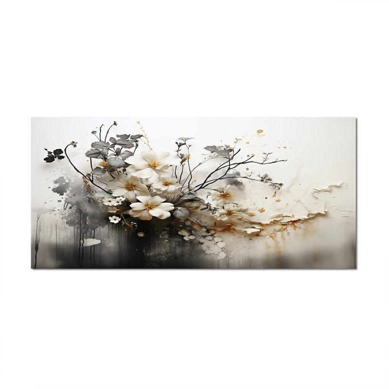 Bohemian Earthly Floral Collage I - Art mural abstrait bohème, Toile tendue, H 28 po x l 60 po, Sans cadre
