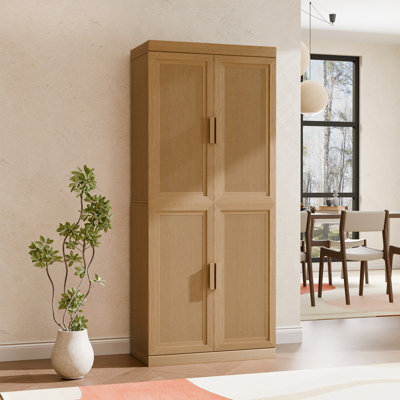 72'' H X 31'' W Farmhouse Kitchen Pantry Cabinet with Rattan Doors Storage Cabinet with Adjustable Shelves Display Stand for Kitchen, Living Room